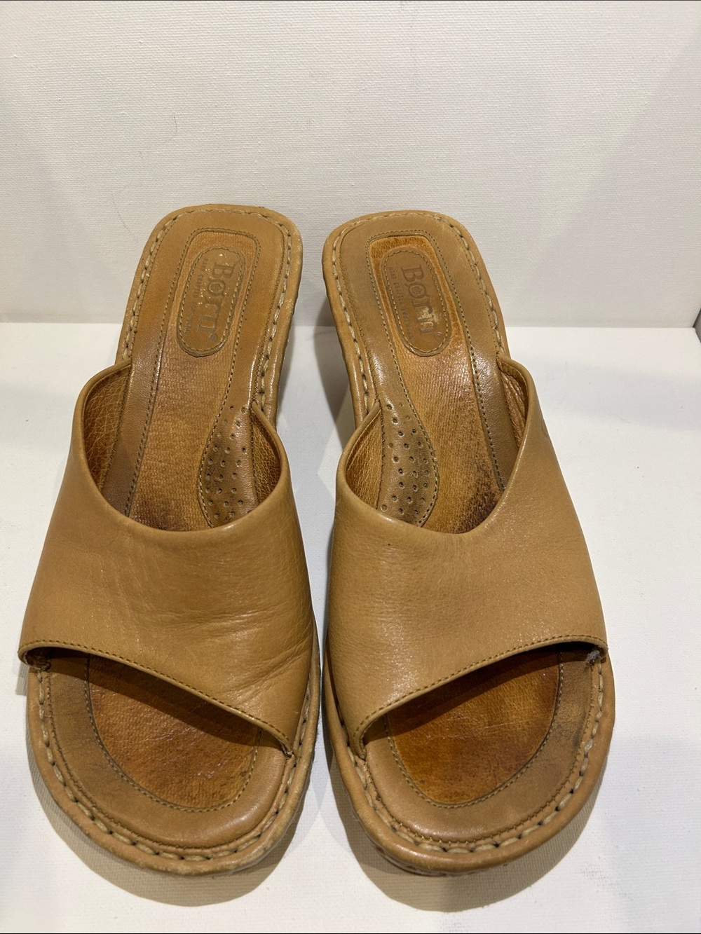 Born Camel/Tan Leather Slide Mules